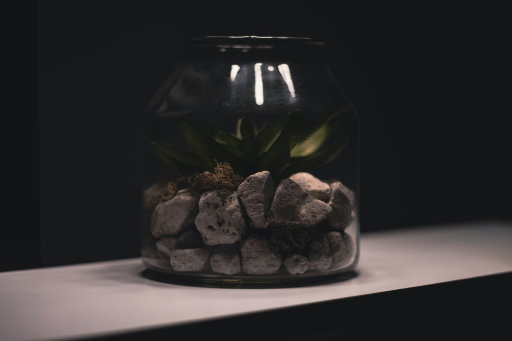 A photograph of rocks in a jar visualizing EOS rocks